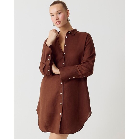 J. Crew Tops - J.Crew NWT Relaxed Fit Beach Shirt Button Up Linen Botton Blend Medium Brown